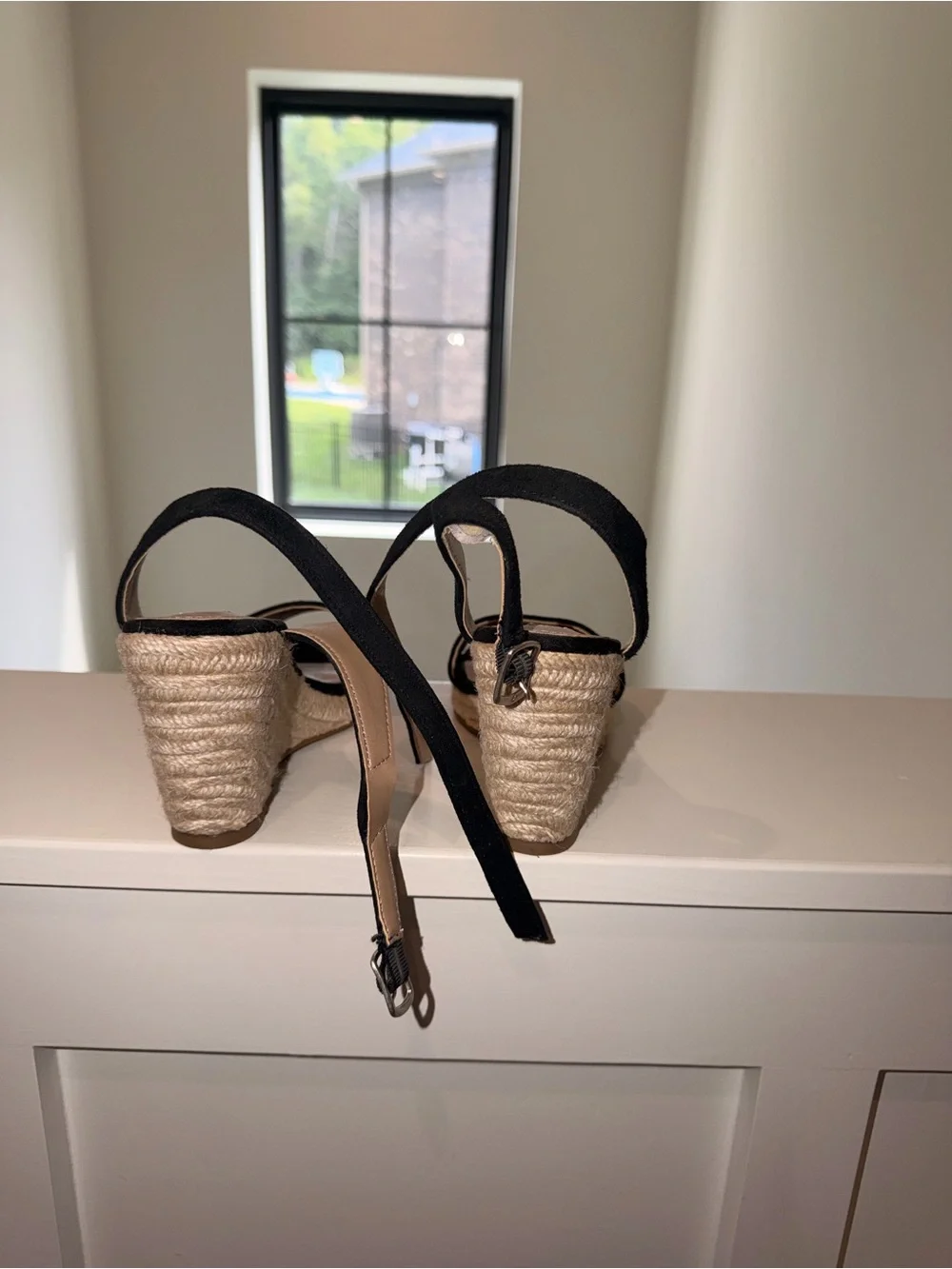 Steve Madden Black Espadrille Slingback Wedges